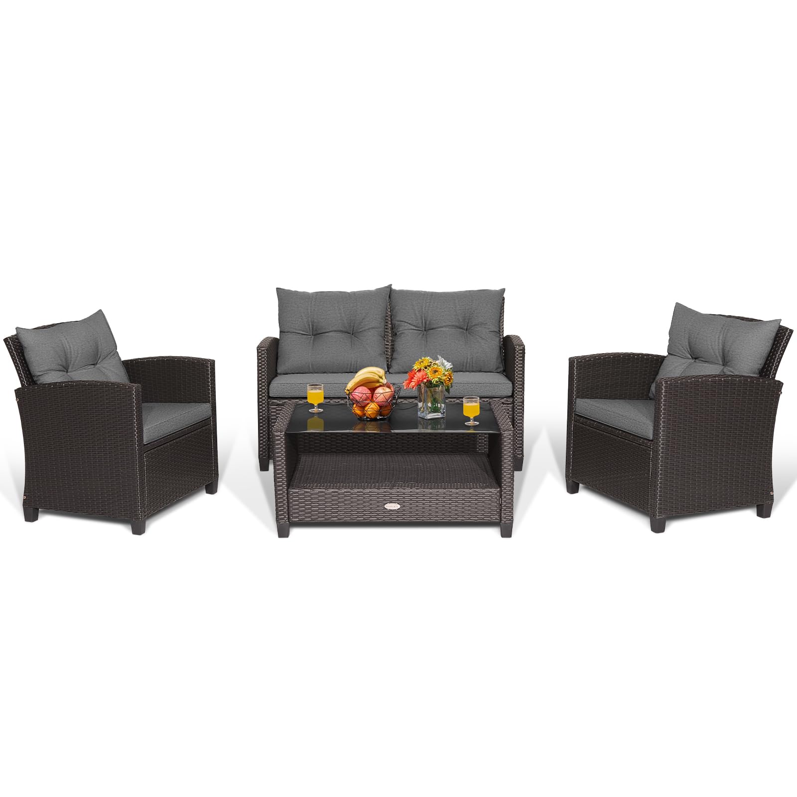 Ensemble de mobilier d'extérieur Tangkula 4 pièces en rotin